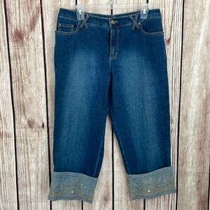 Rockman’s Indigo Bedazzled Cuff Capri Jeans Size 14 NWT